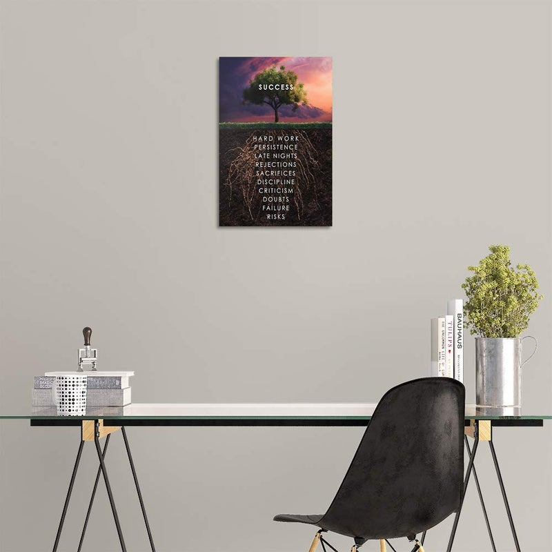 Yetaryy Success Tree Inspirational Quote Canvas Wall Art Motivational Motto Painting Inspiring Entrepreneur Posters Prints Artwork Decor Framed for Home Office Classroom Ready to Hang - 12" Wx18 H - Image 2
